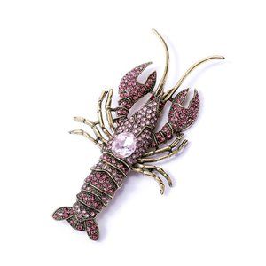 Pink Crayfish Lobster rhinestone Pin Broach